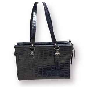 Matteo Mio Black‎ Croc Embossed Shoulder Bag Floral Interior Vintage Rare Bag